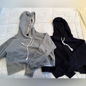 Gray and Black casual crop Hoodies